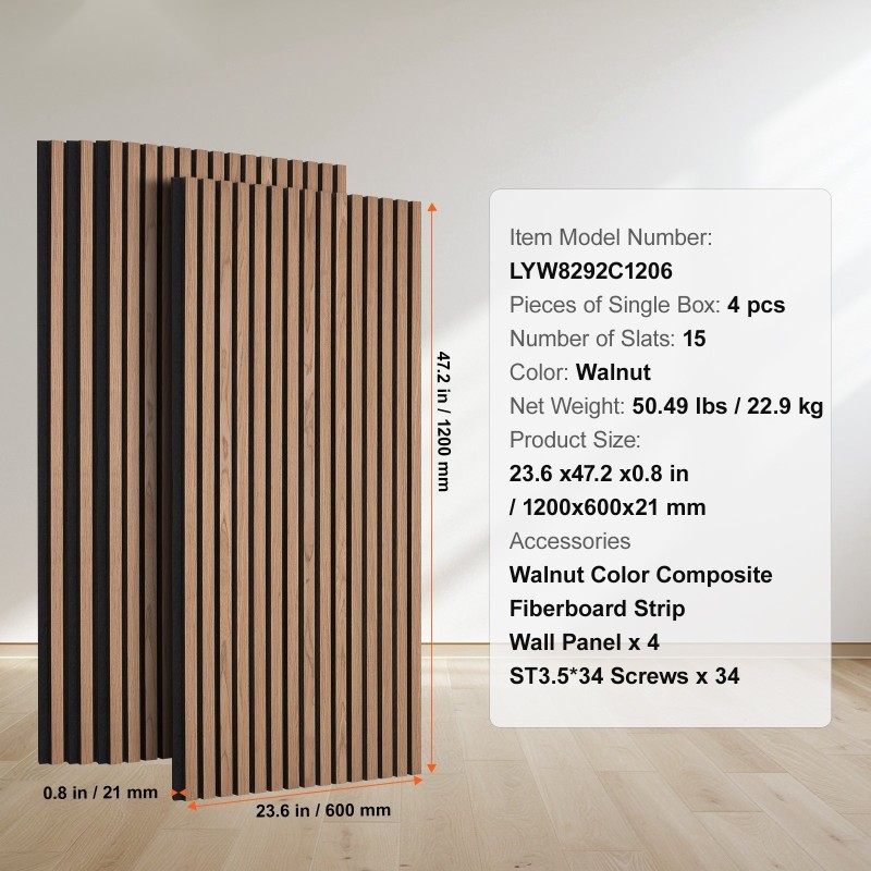 Akustiikkapaneelit puusälepinta MDF-runko 1200×600×21 mm 4 kpl seiniin ja kattoihin pähkinä