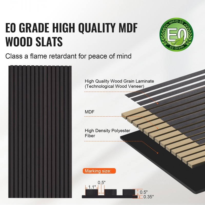 Akustiset MDF-puusälepaneelit 1200x600x21 mm 4 kpl musta tammi seinä ja katto