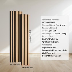 Akustiset MDF-puusälepaneelit 2400x200x21 mm 4 kpl vaalea tammi sisätiloihin