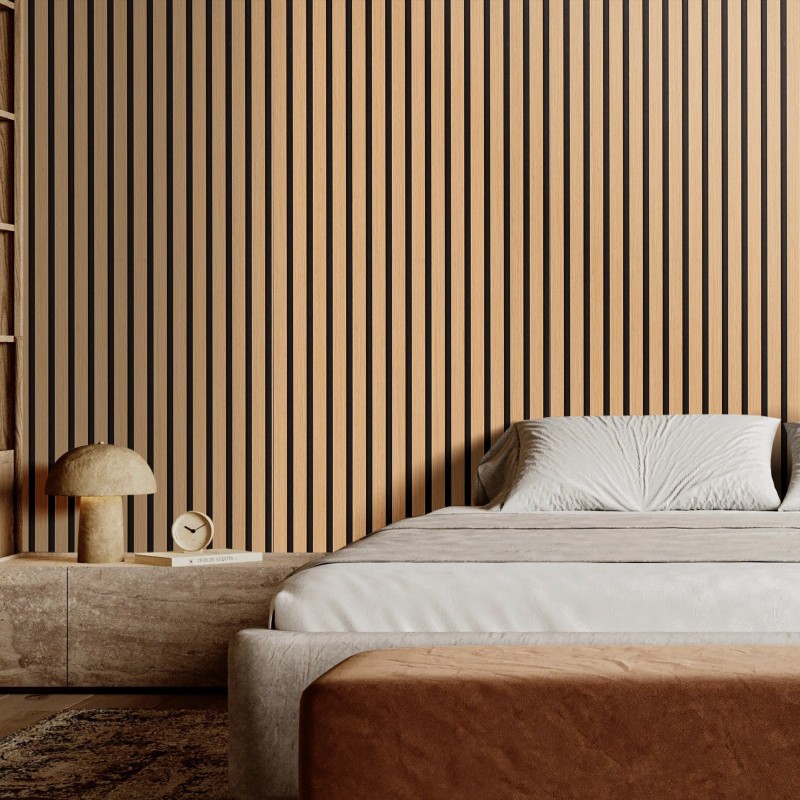 Akustiset MDF-puusälepaneelit 2400x200x21 mm 4 kpl vaalea tammi sisätiloihin