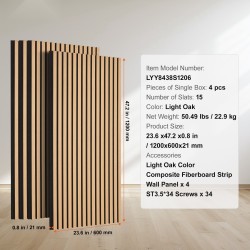 Akustiikkapaneelit MDF 1200x600 mm 4 kpl vaalea tammi seinä ja katto
