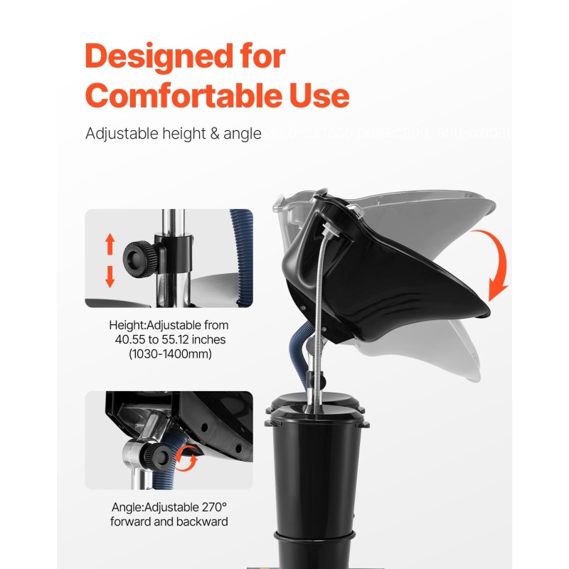 Siirrettävä hiustenpesuallas säädettävä korkeus sähköpumppu kaksi ämpäriä kaksi suihkupäätä viemäriletku musta