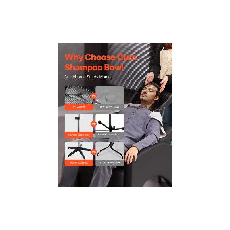 Jalallinen kannettava pesuallas hiusten pesuun säädettävä korkeus ja kallistuskulma kevyt pitkä tyhjennysletku