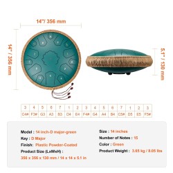 Teräskielirumpu hiiliteräs 14-tuumainen 15 säveltä D-duuri vihreä puutarha jooga