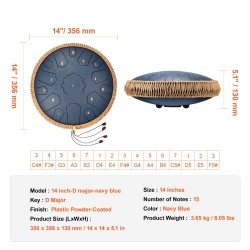 Kielirumpu hiiliteräksinen 14 tuuman 15 säveltä D-duuri laivastonsininen