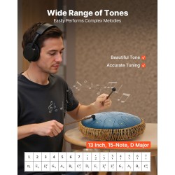 Teräksinen kielirumpu 33 cm 15 säveltä D-duuri tummansininen meditaatioon