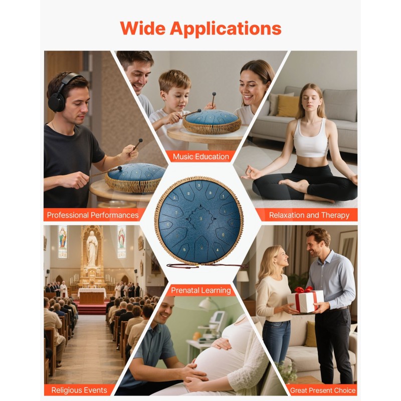 Teräksinen kielirumpu 33 cm 15 säveltä D-duuri tummansininen meditaatioon