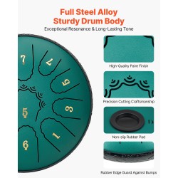 Teräskielirumpu terässeosta 6-tuumainen 11-kielinen D-duuri vihreä meditaatioon ja joogaan