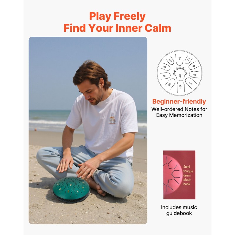 Teräskielirumpu terässeosta 6-tuumainen 11-kielinen D-duuri vihreä meditaatioon ja joogaan