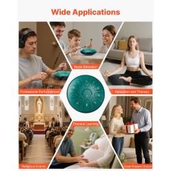 Teräskielirumpu terässeosta 6-tuumainen 11-kielinen D-duuri vihreä meditaatioon ja joogaan