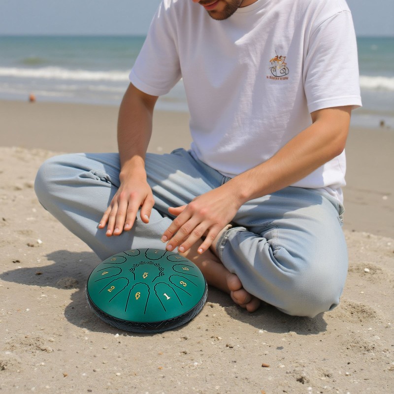 Teräskielirumpu terässeosta 6-tuumainen 11-kielinen D-duuri vihreä meditaatioon ja joogaan