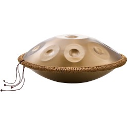 Handpan rumpu hiiliteräs 55 9 cm 9 säveltä D molli kullanvärinen nuijapari