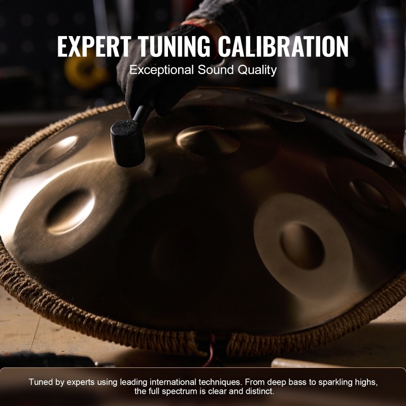 Handpan-rumpu hiiliteräs 55,9 cm 12 säveltä D-molli kultainen