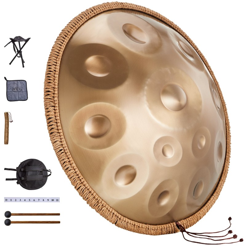 Handpan-rumpu hiiliteräs 55,9 cm 12 säveltä D-molli kultainen