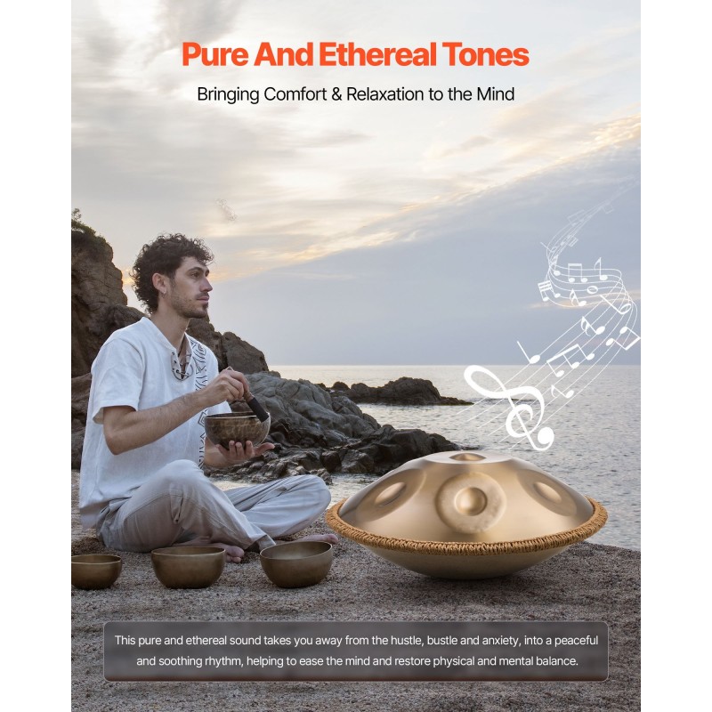 Handpan-rumpu 56 cm 9-ääninen 432 Hz D-molli nitrattu ruostumaton teräs