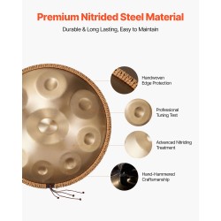 Handpan-rumpu 56 cm 9-ääninen 432 Hz D-molli nitrattu ruostumaton teräs