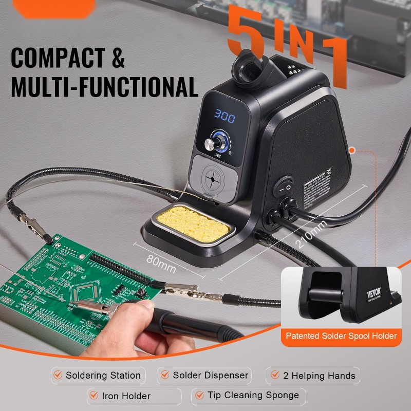 Juotosasema 80 wattia digitaalinäytöllä säädettävä 100–500 °C viisi juotinkärkeä kaksi apukättä