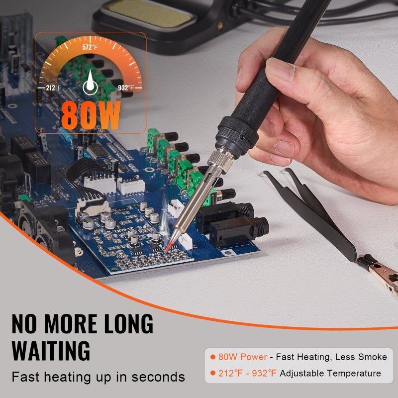 Juotosasema 80 wattia digitaalinäytöllä säädettävä 100–500 °C viisi juotinkärkeä kaksi apukättä