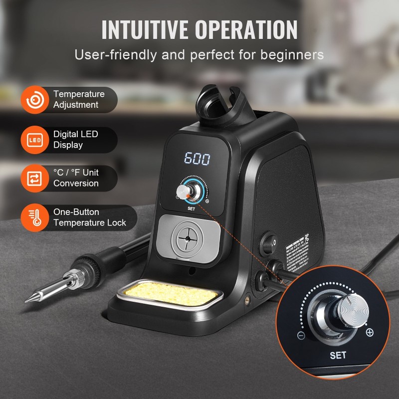 Juotosasema 80 wattia digitaalinäytöllä säädettävä 100–500 °C viisi juotinkärkeä kaksi apukättä