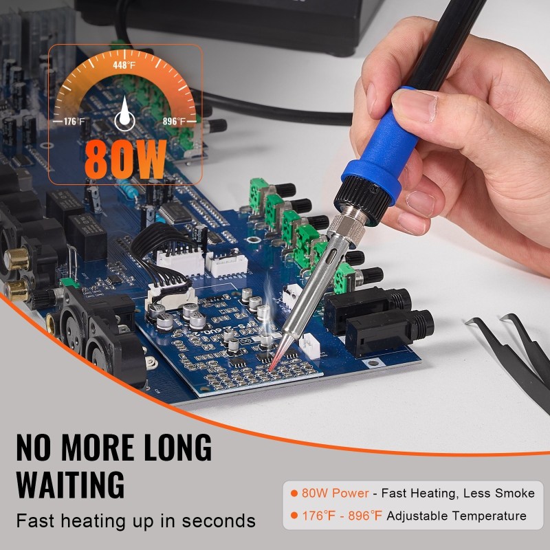 Juotosasema 80 wattia säädettävällä 80–480 °C lämpöalueella LED-näytöllä ja 5 juotinkärjellä