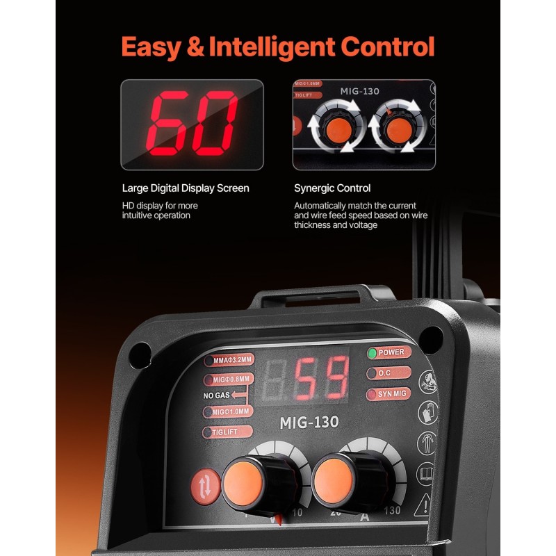 MIG-hitsauskone kolmitoiminen synerginen 130 ampeerin IGBT-invertteri digitaalinen näyttö kannettava