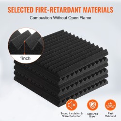 Akustiikkavaahtopaneelit 48 kpl 300 x 300 x 25 mm polyuretaanivaahto musta