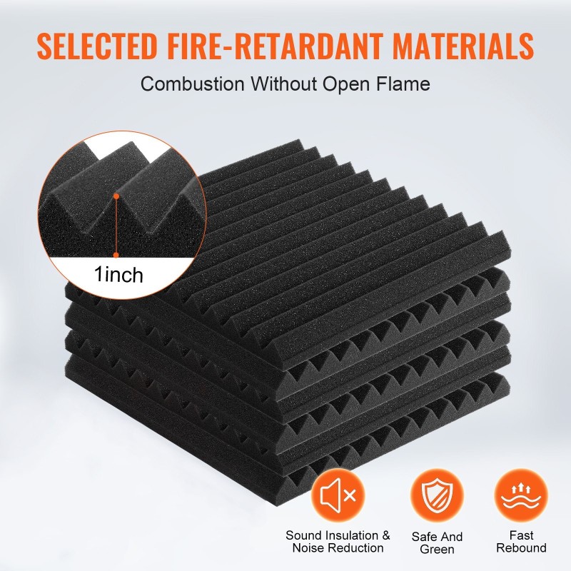 Akustiikkavaahtopaneelit 48 kpl 300 x 300 x 25 mm polyuretaanivaahto musta