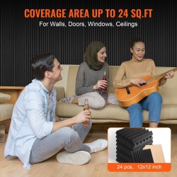 Akustiset polyuretaanivaahtopaneelit 300×300×50 mm 24 kpl itseliimautuva musta