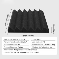 Akustiset korkeatiheyksiset polyuretaanivaahtopaneelit 36 paneelia 300x300x50 mm musta