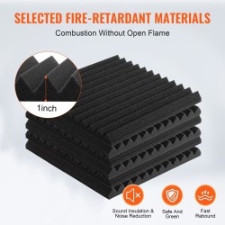 Akustiset korkeatiheyksiset polyuretaanivaahtopaneelit 52 kpl 300x300x25 mm musta paloa hidastava