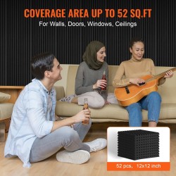 Akustiset korkeatiheyksiset polyuretaanivaahtopaneelit 52 kpl 300x300x25 mm musta paloa hidastava