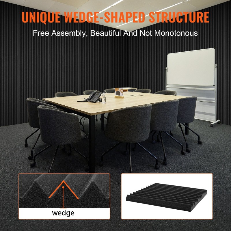 Akustiset korkeatiheyksiset polyuretaanivaahtopaneelit 52 kpl 300x300x25 mm musta paloa hidastava