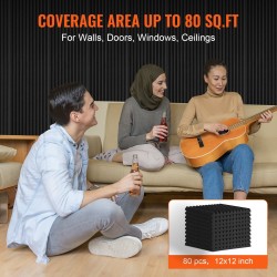 Akustiikkavaahtopaneelit polyuretaani koko 300×300×25 mm 80 kpl mustat