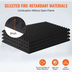 Akustinen polyuretaanivaahtopaneeli 1200x600x50 mm 4 kpl pyramidikuvioitu musta