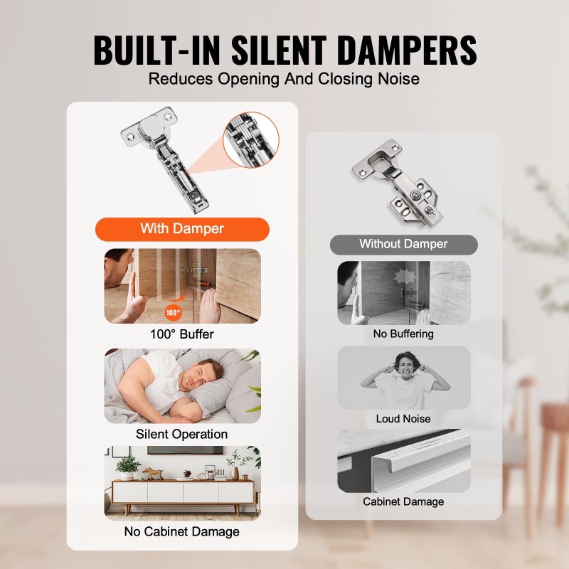 Kaapin saranat ruostumatonta terästä 60 kpl rungottomille kaapeille 100 asteen pehmeä sulkeutuminen