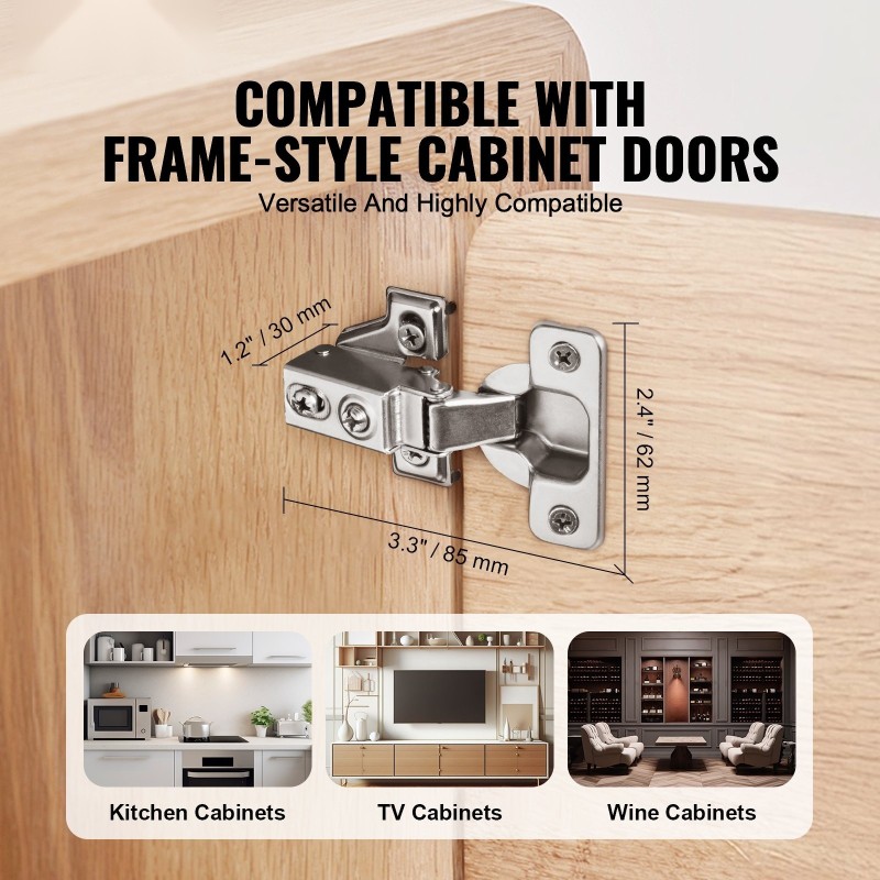 Piilosaranat ruostumatonta terästä 60 kpl pehmeästi sulkeutuvat 100 asteen avautumiskulmalla