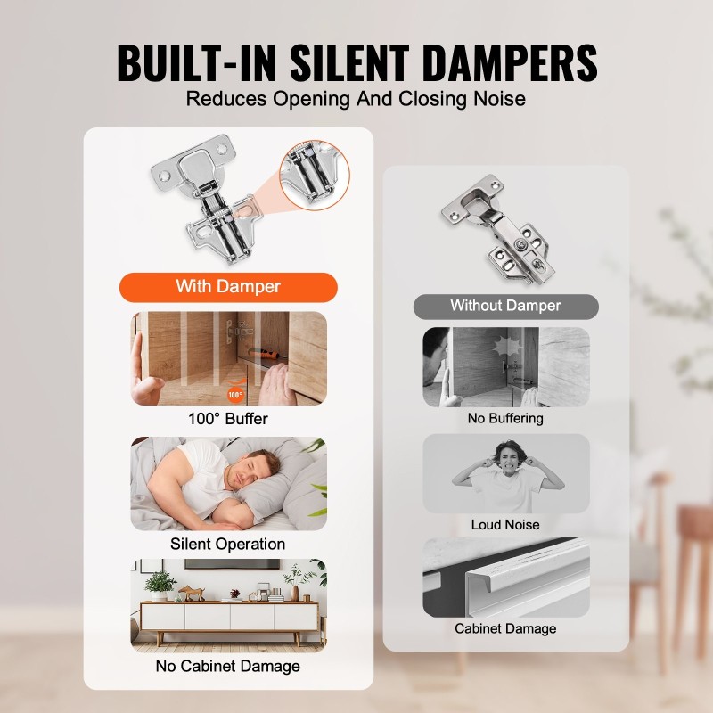 Piilosaranat ruostumatonta terästä 60 kpl pehmeästi sulkeutuvat 100 asteen avautumiskulmalla