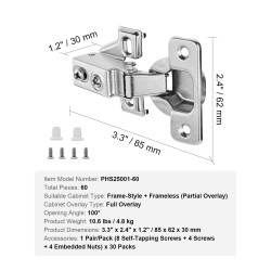 Piilosaranat ruostumatonta terästä 60 kpl pehmeästi sulkeutuvat 100 asteen avautumiskulmalla