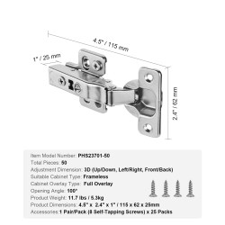 Kaapin saranat ruostumatonta terästä viisikymmentä kappaletta pehmeästi sulkeutuvat sadan asteen avaus
