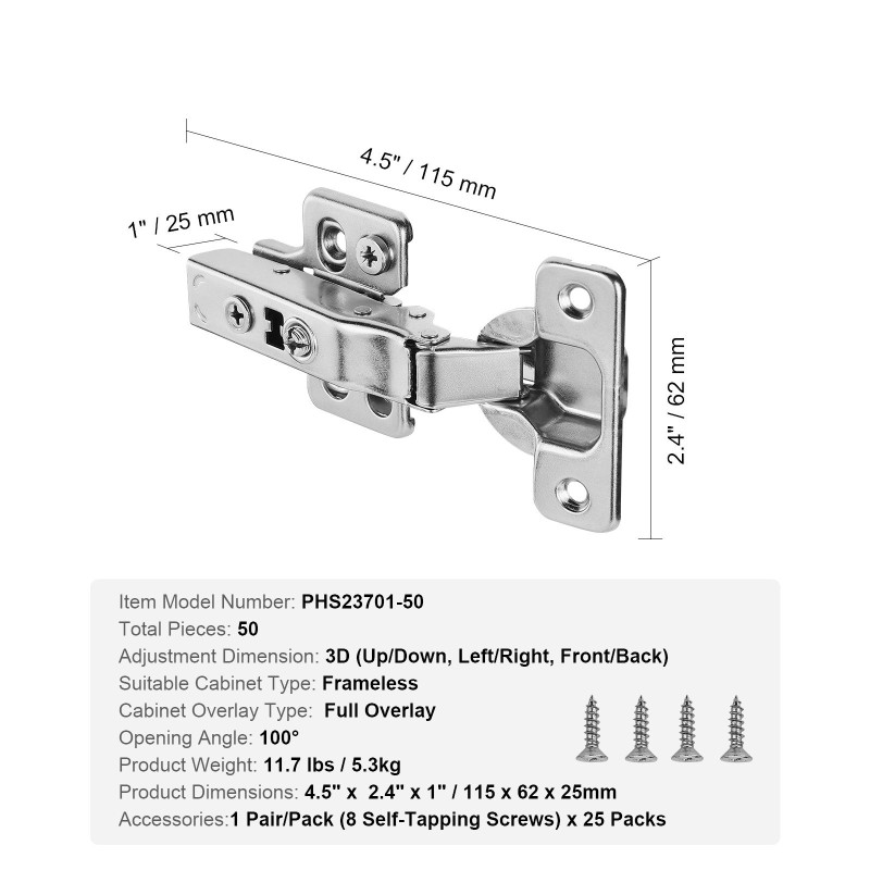 Kaapin saranat ruostumatonta terästä viisikymmentä kappaletta pehmeästi sulkeutuvat sadan asteen avaus