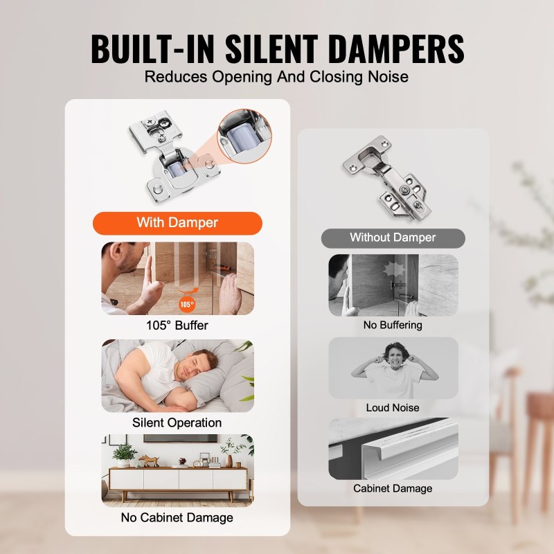 Kaapin saranat ruostumatonta terästä 50 kpl osittain peittävä vaimennettu 105 asteen avaus