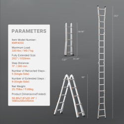 Teleskooppinen A-mallinen jatkotikas alumiinirunkoinen 5,12 m 149,7 kg taittuva