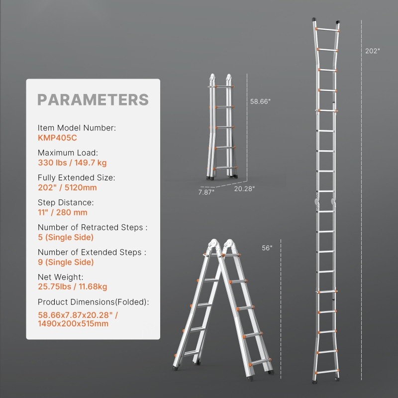 Teleskooppinen A-mallinen jatkotikas alumiinirunkoinen 5,12 m 149,7 kg taittuva