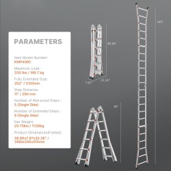 Teleskooppitikkaat A-runkoinen alumiiniseos 6,23 m 149,7 kg sisä- ja ulkokäyttöön