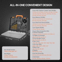 100-osainen poranterä- ja ruuvauskärkisarja CR-V-teräksisillä kärjillä puu metalli muovi sementti