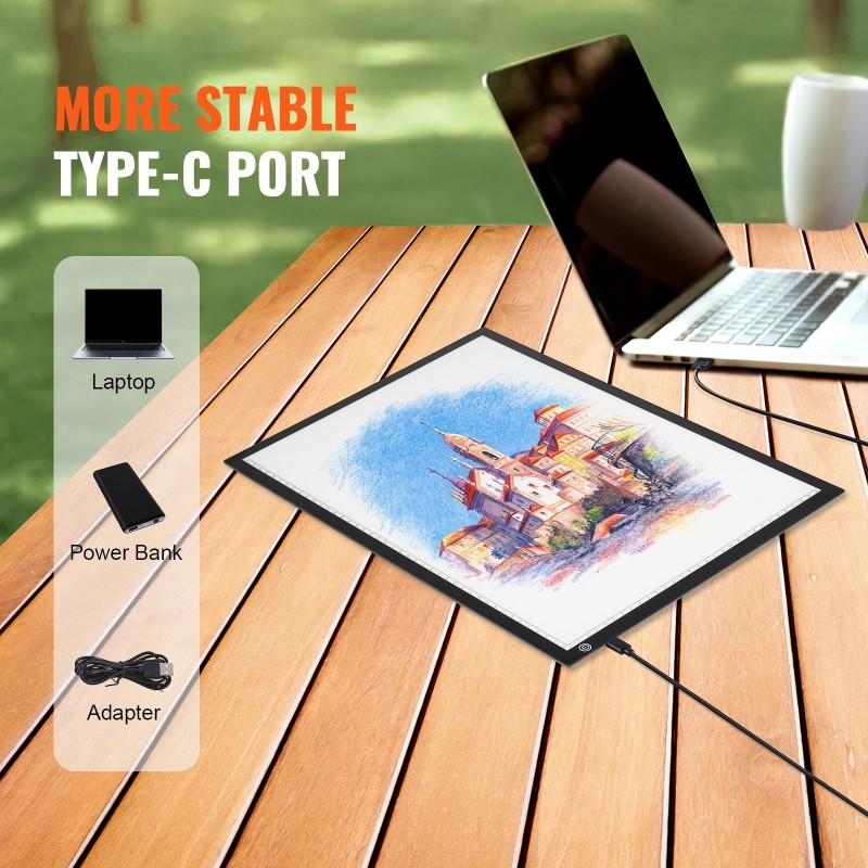 A3-kokoinen ohut LED-valopöytä piirtämiseen USB-C-liitännällä kolmitasoinen kirkkaus musta