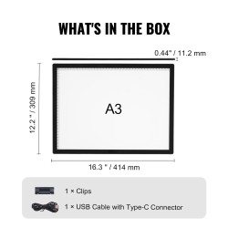 Ladattava A3-valopöytä 2500 mAh akulla ohut kevyt musta 6 kirkkaustasoa