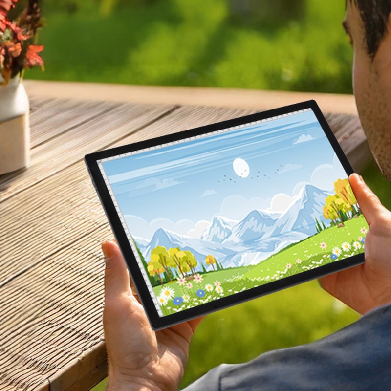 Ladattava A3-valopöytä 2500 mAh akulla ohut kevyt musta 6 kirkkaustasoa