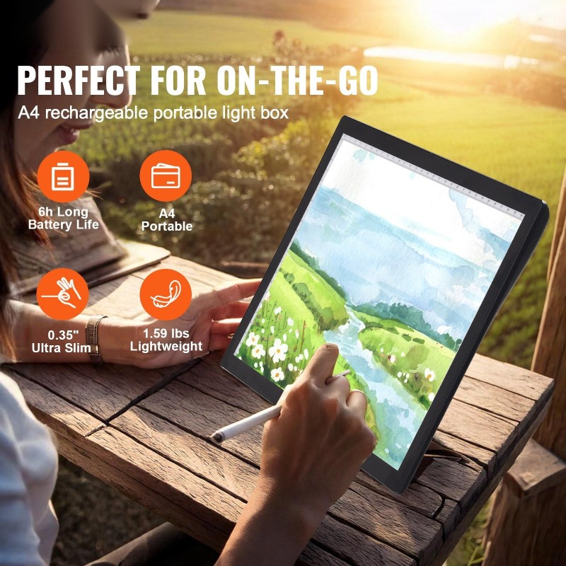 LED-valopöytä A4-kokoinen ladattava 2500mAh Type-C-portti 5-tasoinen kirkkaussäätö musta