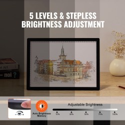 LED-valopöytä A4-kokoinen ladattava 2500mAh Type-C-portti 5-tasoinen kirkkaussäätö musta